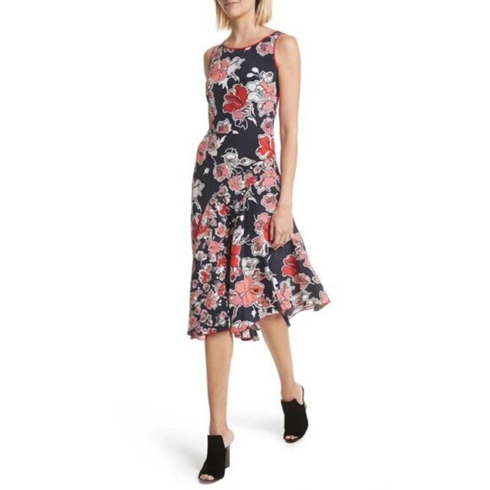 Grey Jason Wu Silk Floral Dress Red Blue Pink RUNWAY Midi Dress SZ 8